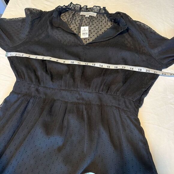 Loft Black Sheer Swiss Dot Pleated Long Sleeve Dress Womens 12 NWT Fairy Grunge - Picture 8 of 11